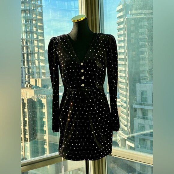 🆕 SELF-PORTRAIT 🧿NWOT Crystal Embellish Velvet Diamante Mini Dress, Sz US4 UK8 - Picture 10 of 16